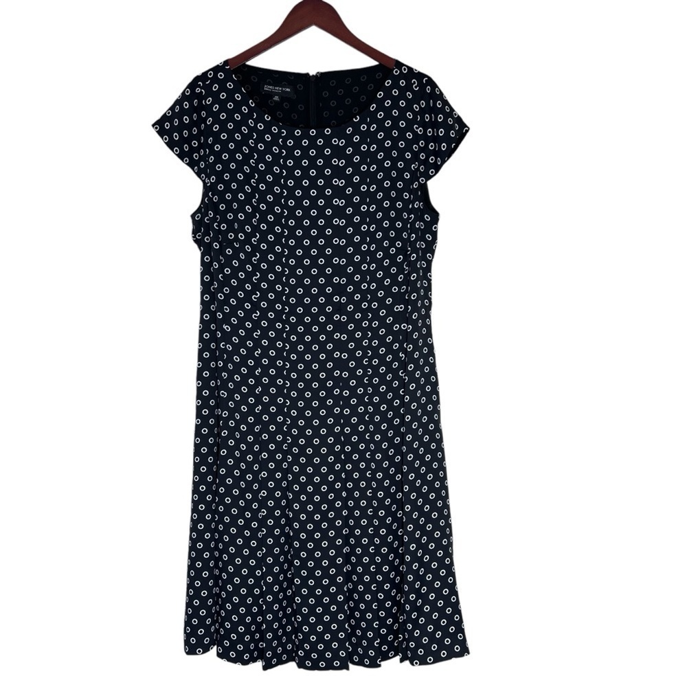 JONES NEW YORK Black White Polka Dot Short Sleeve Dress Women's Size 14W - Picture 14 of 16